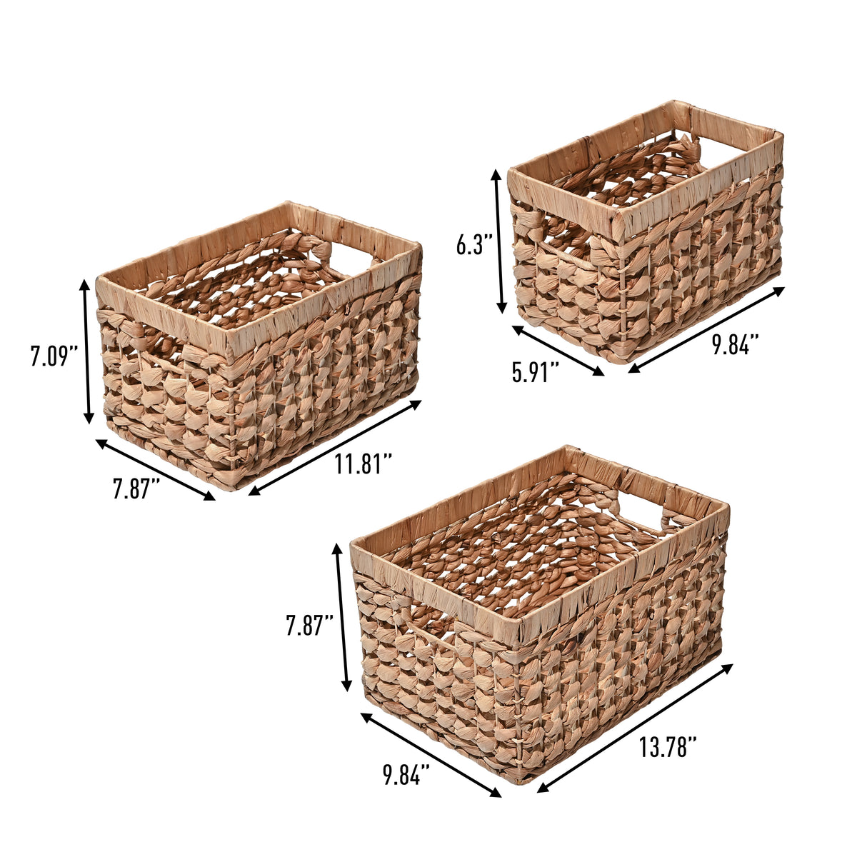 Hayden Bohemian Cottage Handwoven Hyacinth Rectangular Nesting Baskets with Handles (Set of 3)