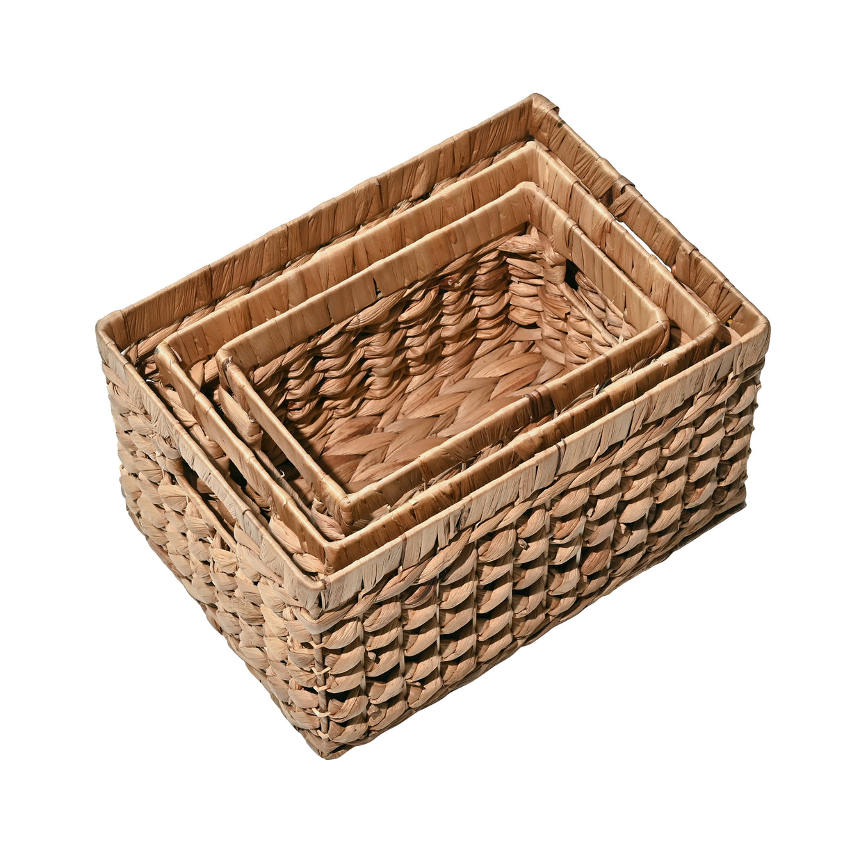 Hayden Bohemian Cottage Handwoven Hyacinth Rectangular Nesting Baskets with Handles (Set of 3)