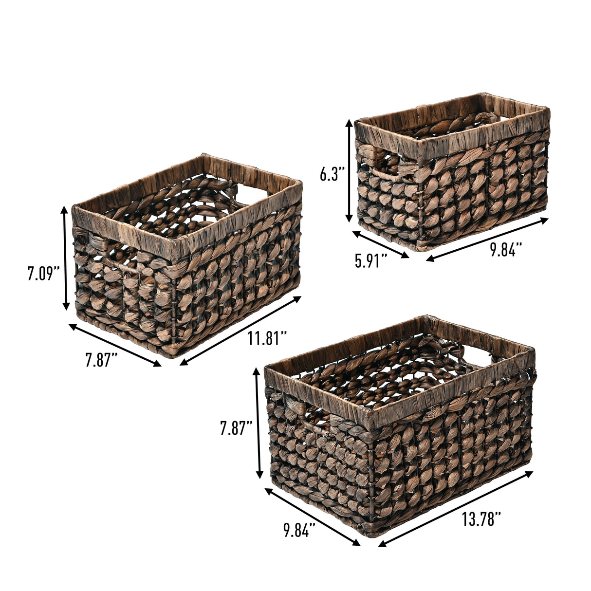 Hayden Bohemian Cottage Handwoven Hyacinth Rectangular Nesting Baskets with Handles (Set of 3)