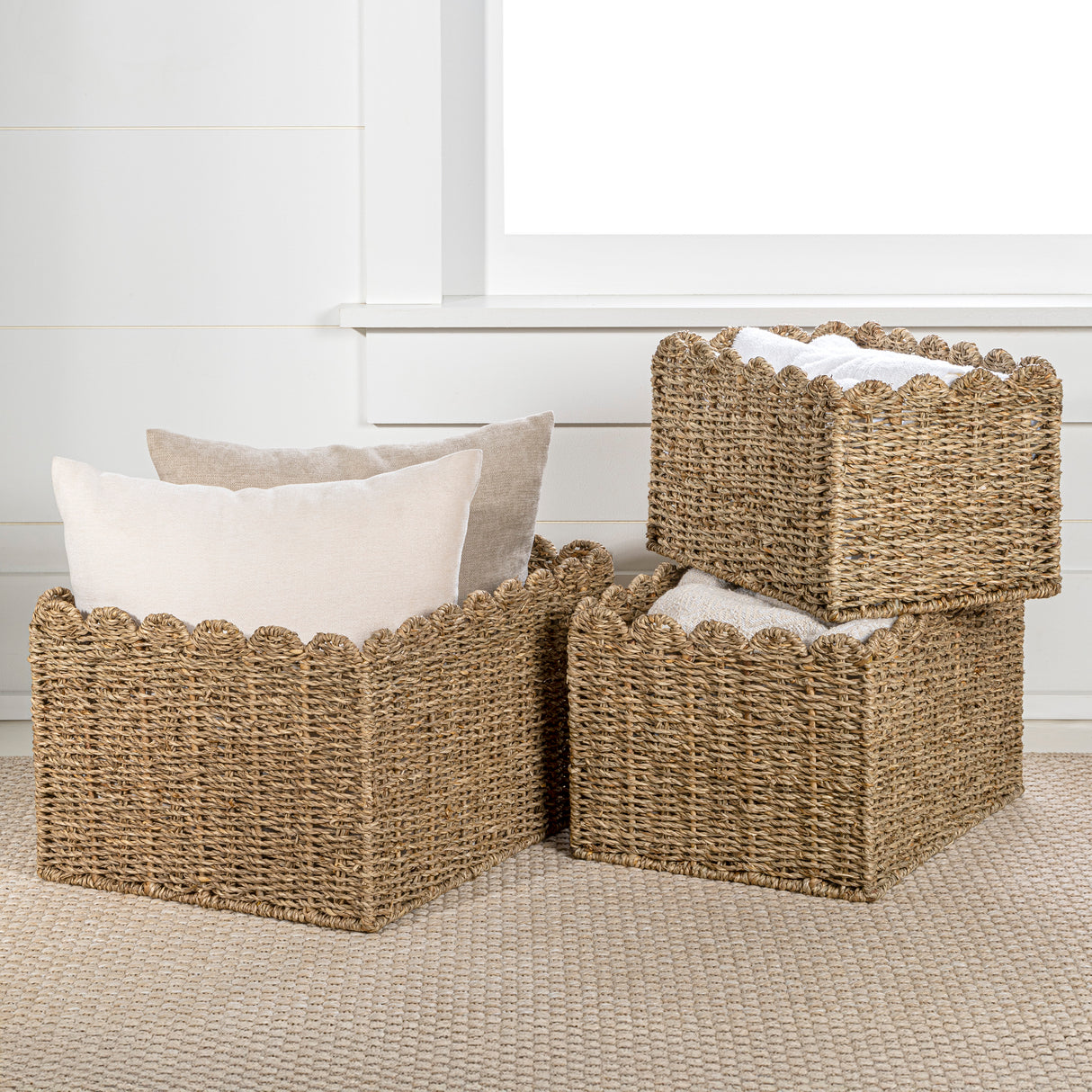 Arden-Coastal-Cottage-Seagrass-Scalloped-Rectangular-Organizing-Storage-Baskets-(Set-of-3)-Decorative-Baskets-&-Storage