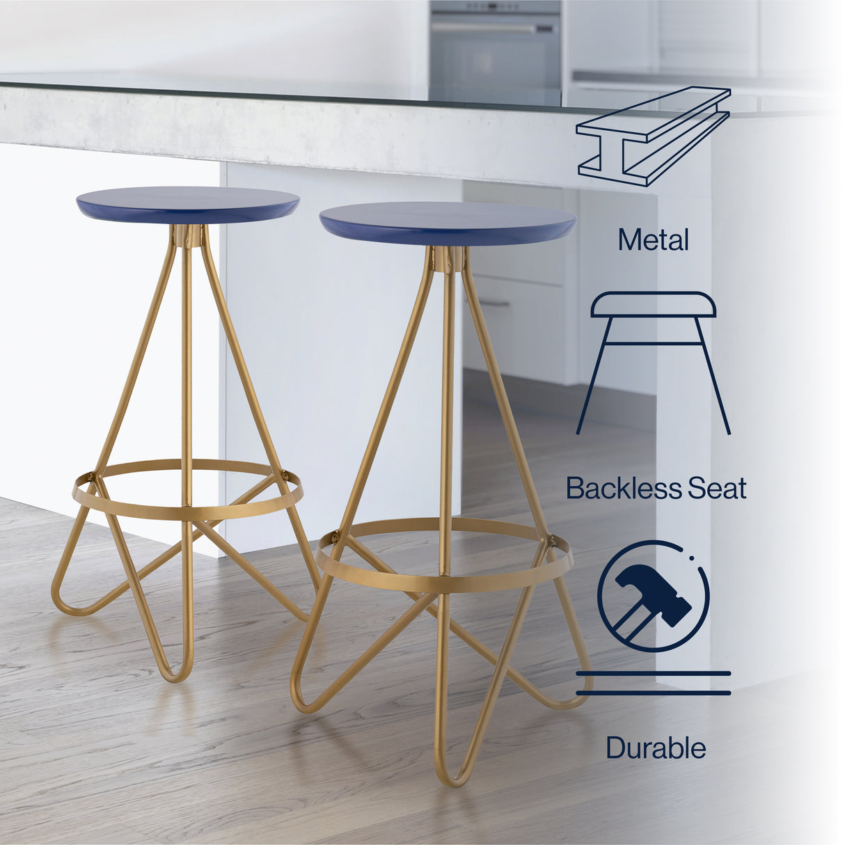 Spiroa Modern Industrial Metal Backless Circular Bar Stool