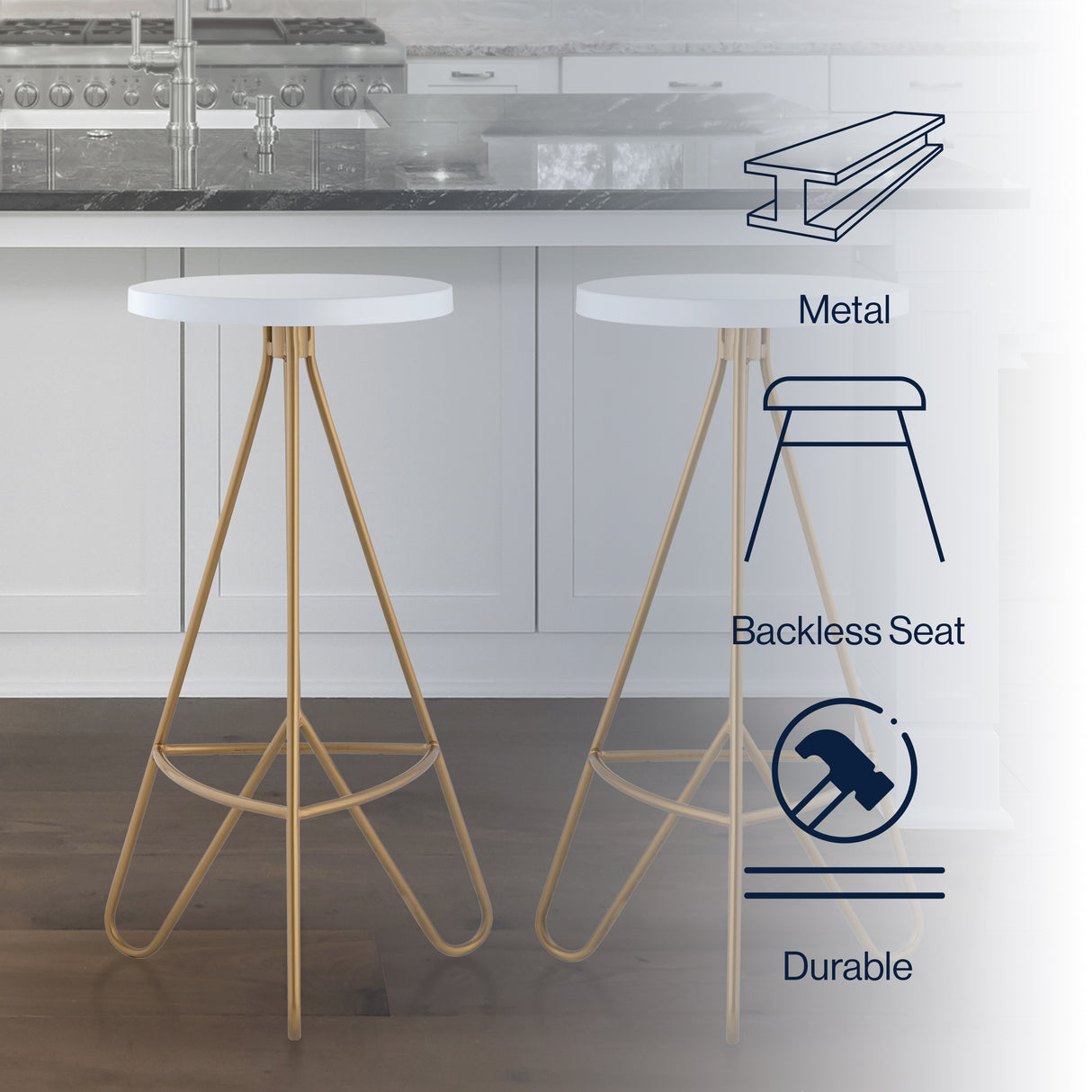 Trinity Modern Industiral Iron Tripod Backless Bar Stool