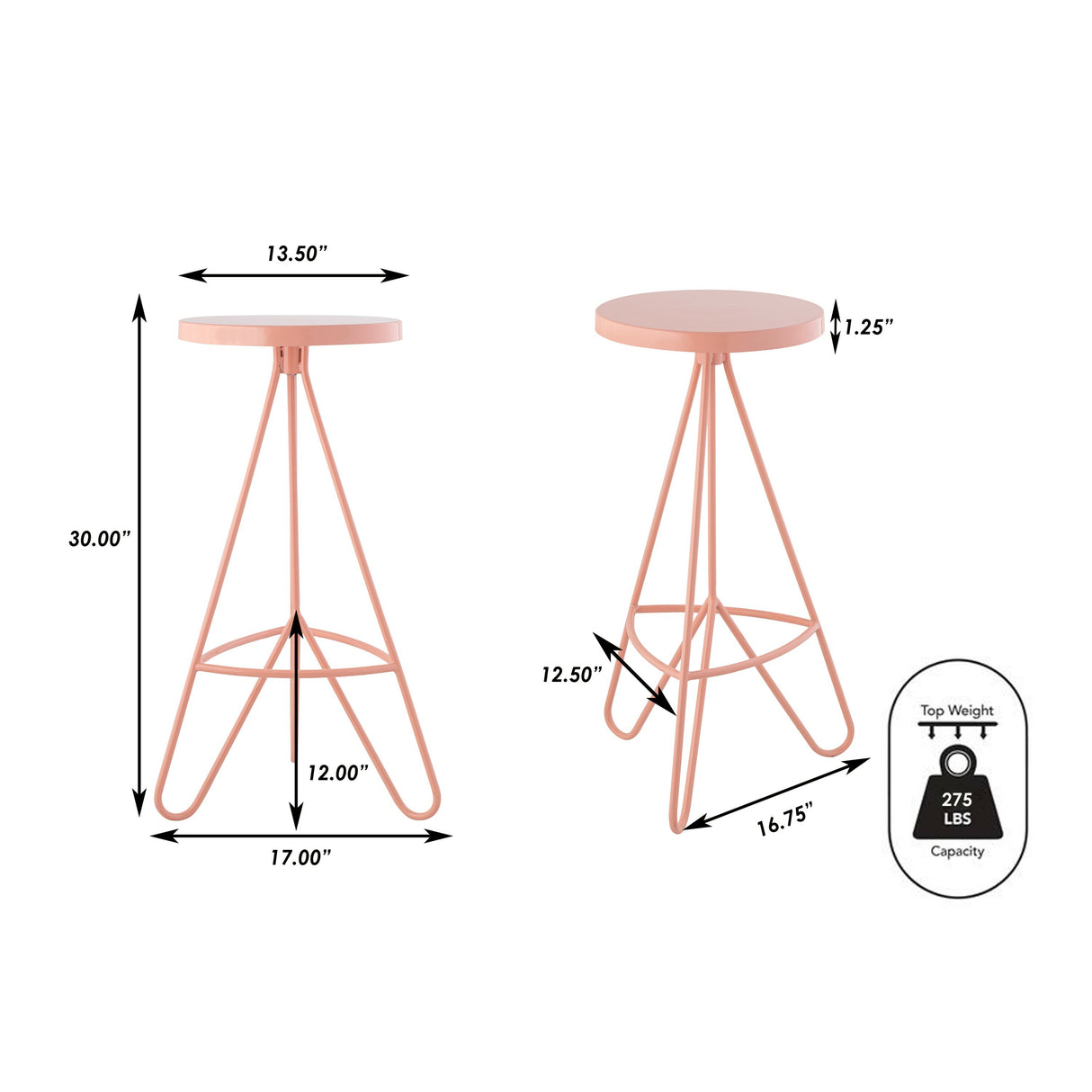 Trinity Modern Industiral Iron Tripod Backless Bar Stool