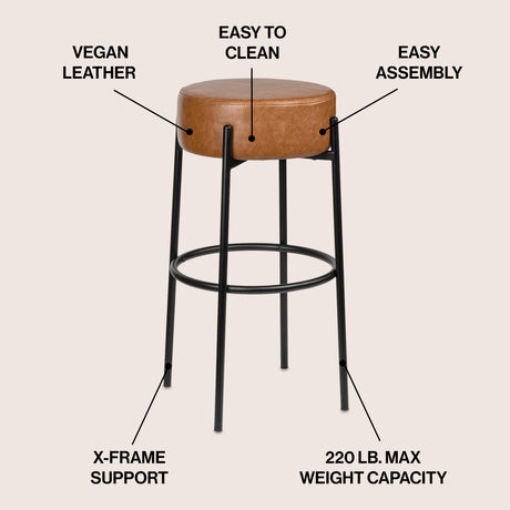 Paola Modern Minimalist Round Backless Metal/Vegan Leather Cushioned Bar Stool