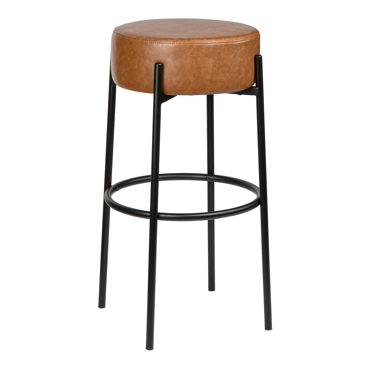 Paola Modern Minimalist Round Backless Metal/Vegan Leather Cushioned Bar Stool