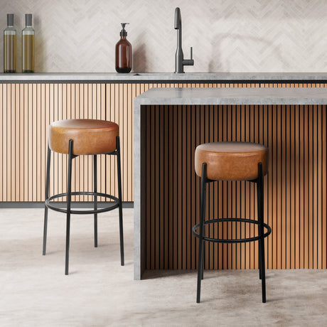 Paola-Modern-Minimalist-Round-Backless-Metal/Vegan-Leather-Cushioned-Bar-Stool-Table-&-Bar-Stools