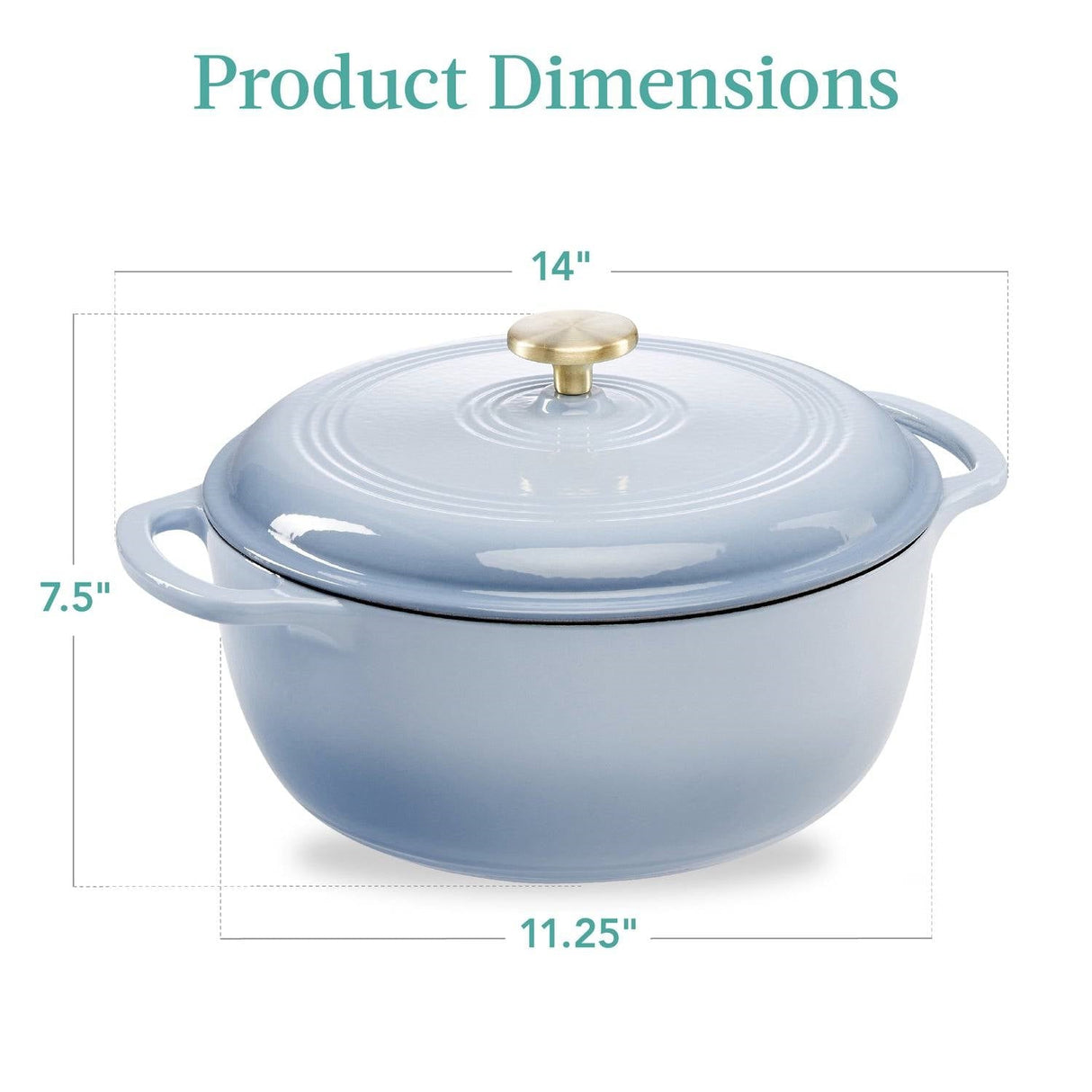 6 Quart Large Baby Blue Enamel Cast-Iron Dutch Oven Kitchen Cookware