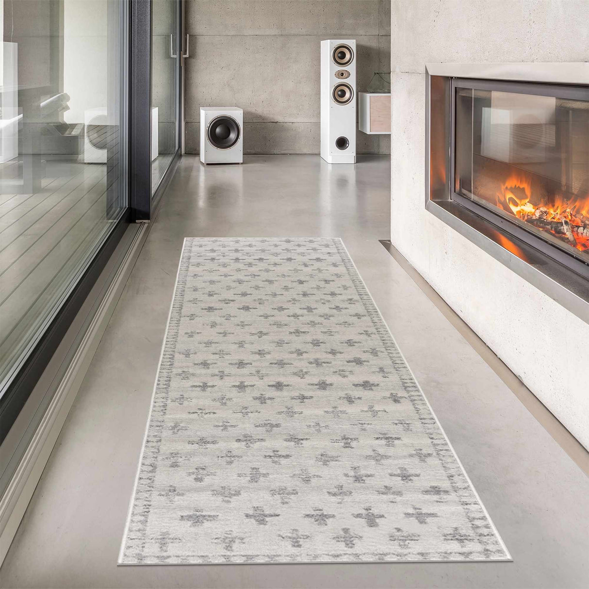 Tigris Swiss Cross Ivory & Gray Area Rug