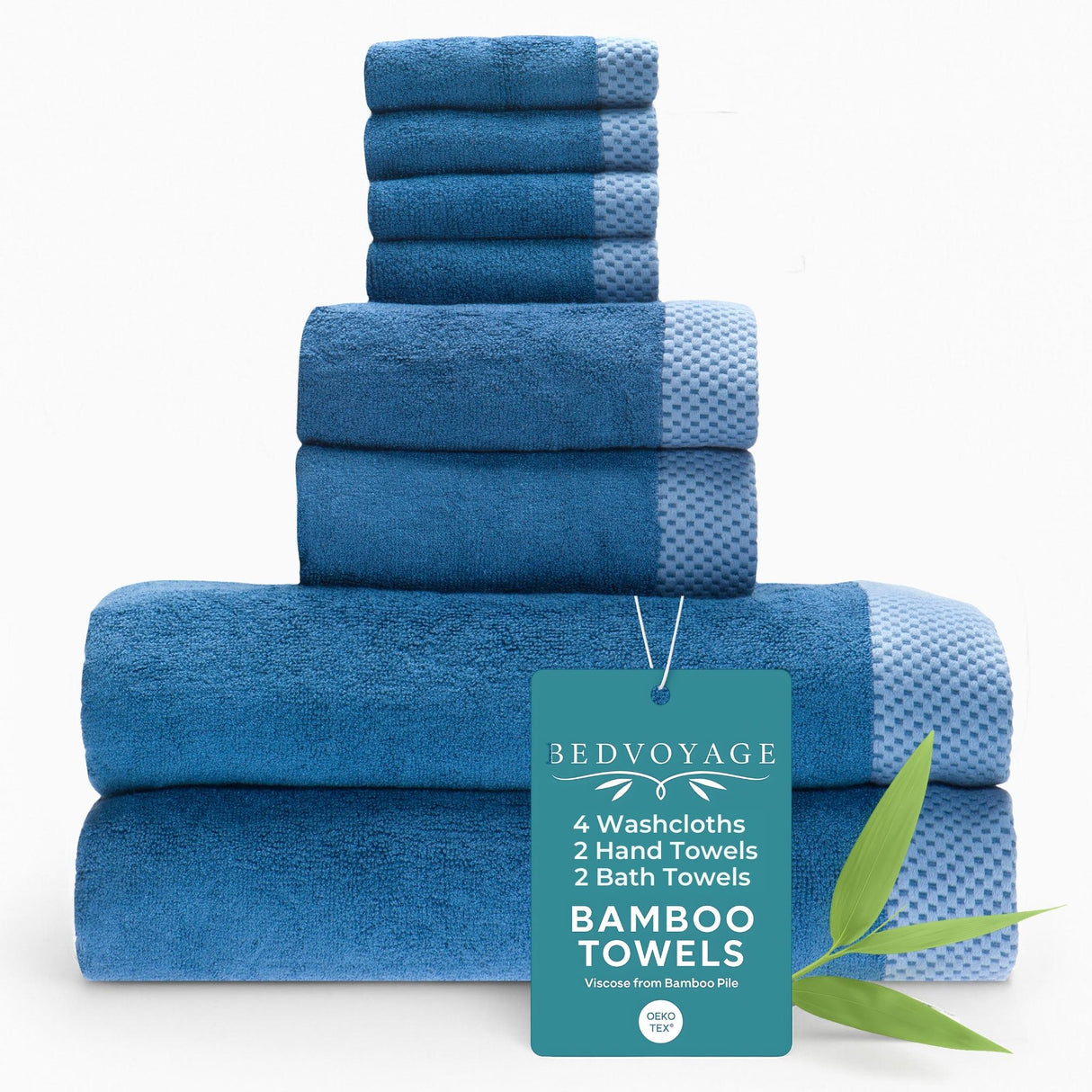 Bamboo Cotton Towel Set - Viscose from Bamboo + Cotton - 8pc - Indigo