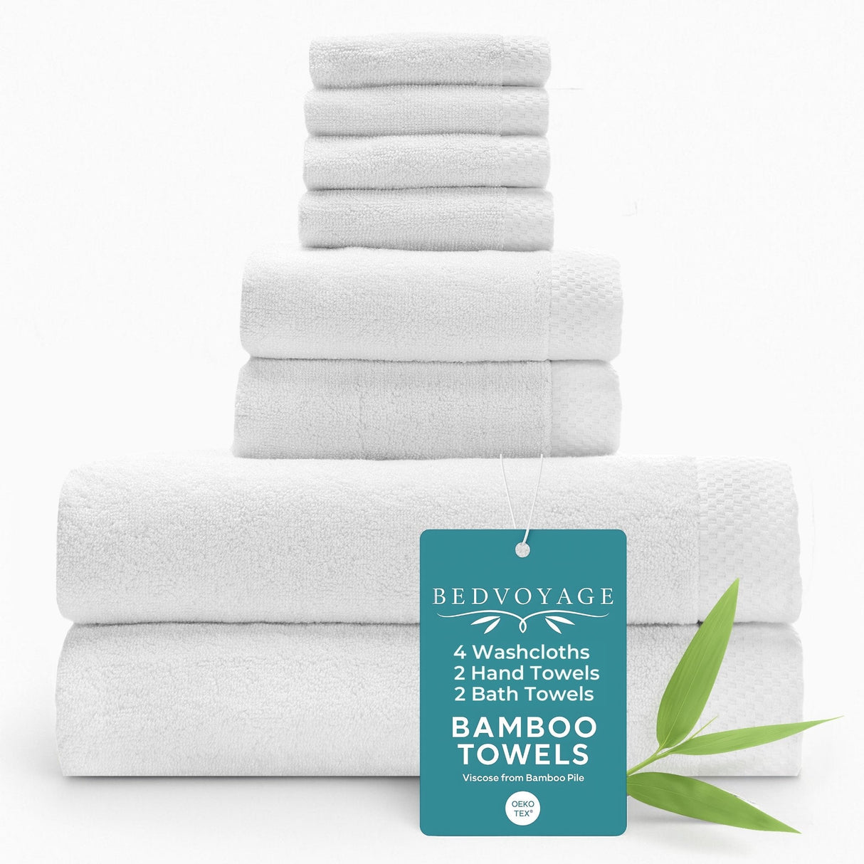 Bamboo Cotton Towel Set - Viscose from Bamboo + Cotton - 8pc - White by BedVoyage