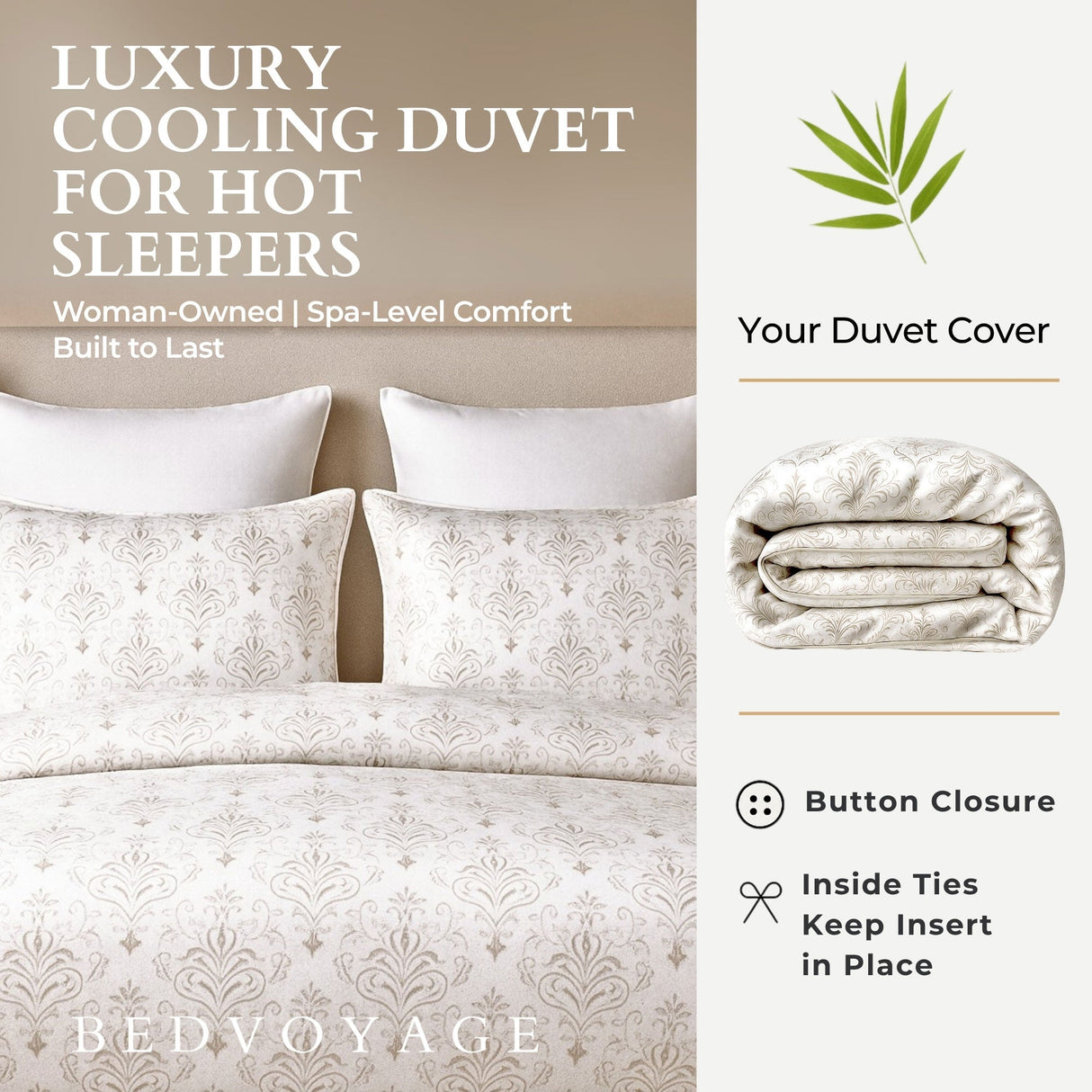 Bamboo Duvet Cover Set - 100% Viscose from Bamboo - 3pc- Damask