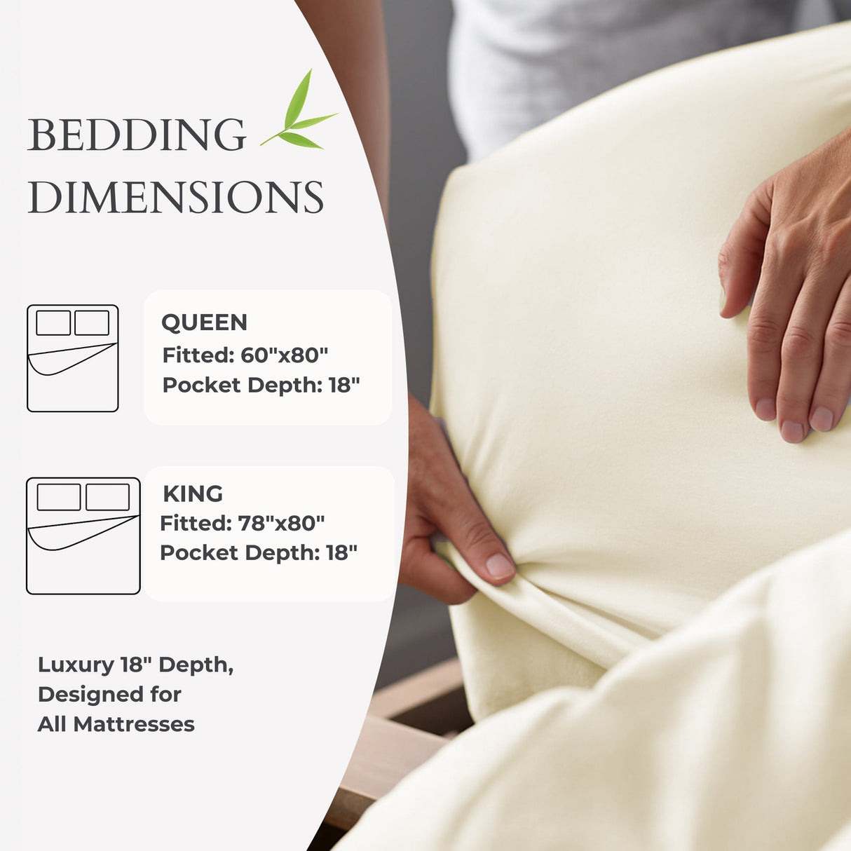 Bamboo Fitted Sheet - 100% Viscose from Bamboo - Ivory by BedVoyage