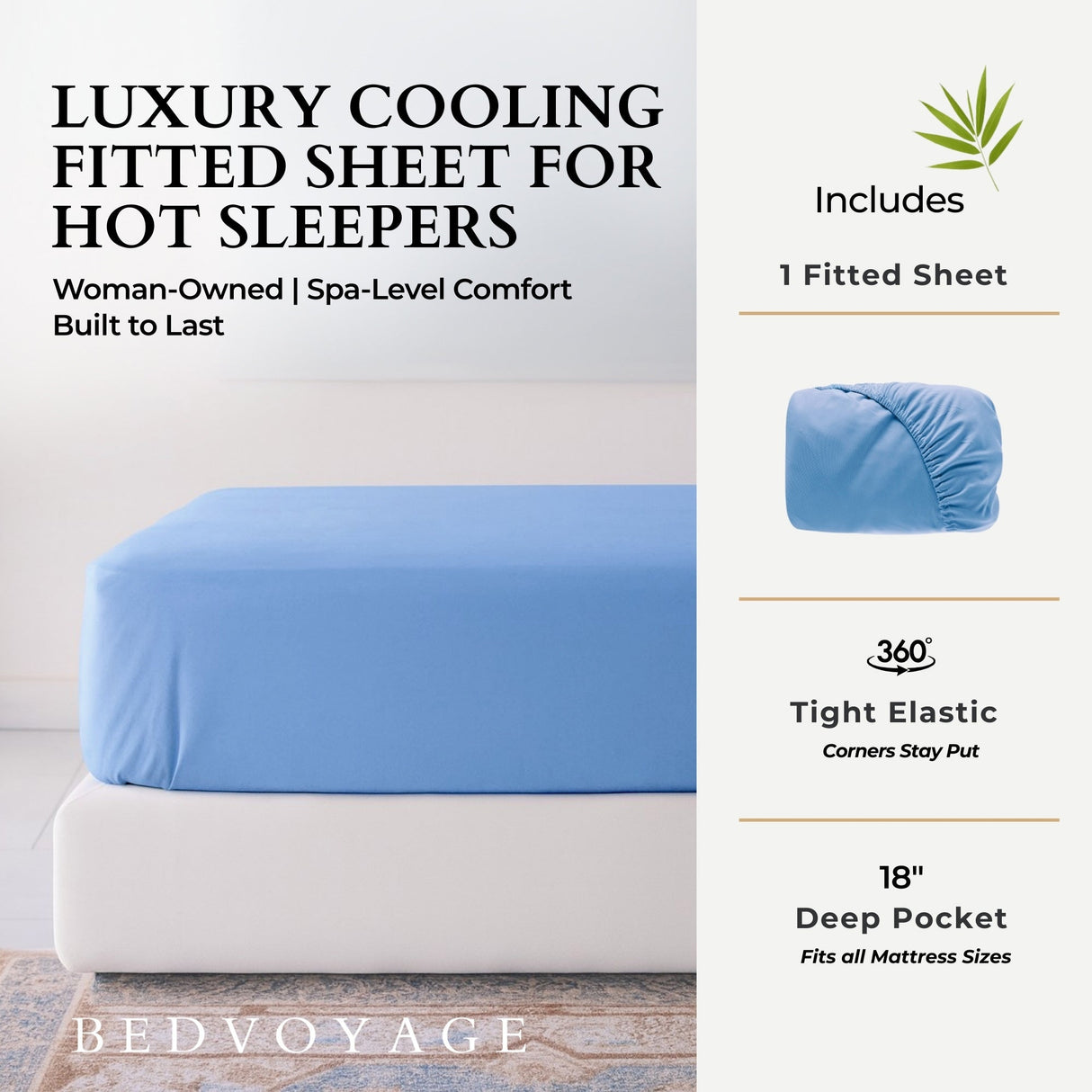 Bamboo Fitted Sheet - 100% Viscose from Bamboo - Ocean by BedVoyage