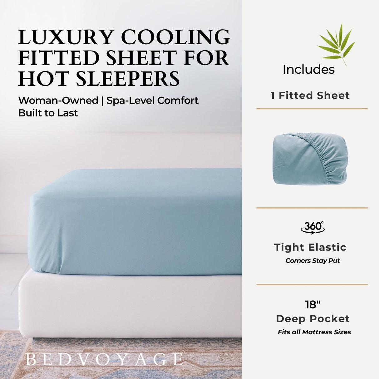 Bamboo Fitted Sheet - 100% Viscose from Bamboo - Sky - FINAL SALE