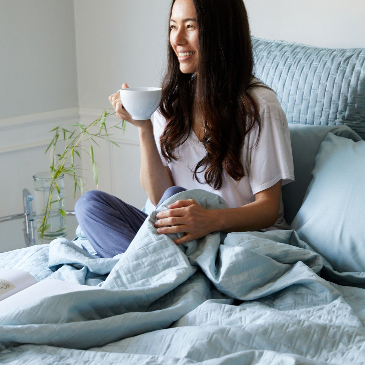 Bamboo Quilted Coverlet - 100% Viscose from Bamboo - Sky