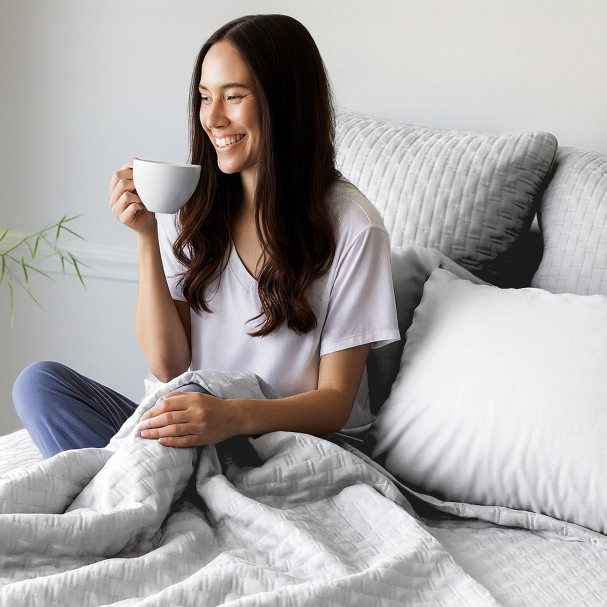 Bamboo Quilted Coverlet - 100% Viscose from Bamboo - Stone by BedVoyage