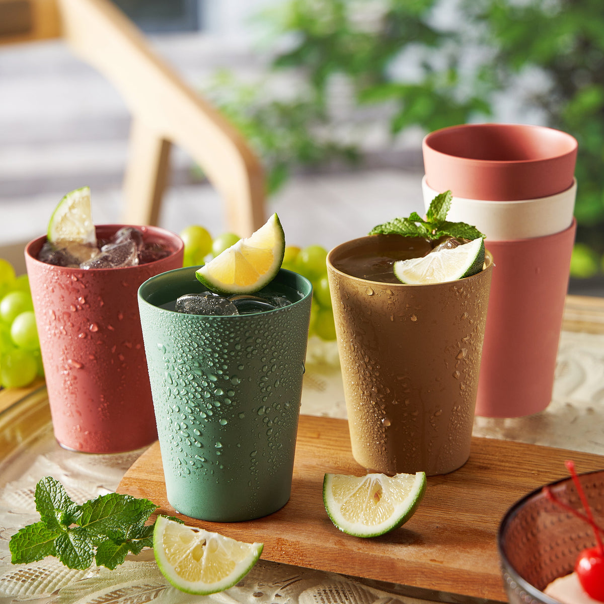 Tonal Wheat Straw Bamboo Tumbler Glassware, Set of 6