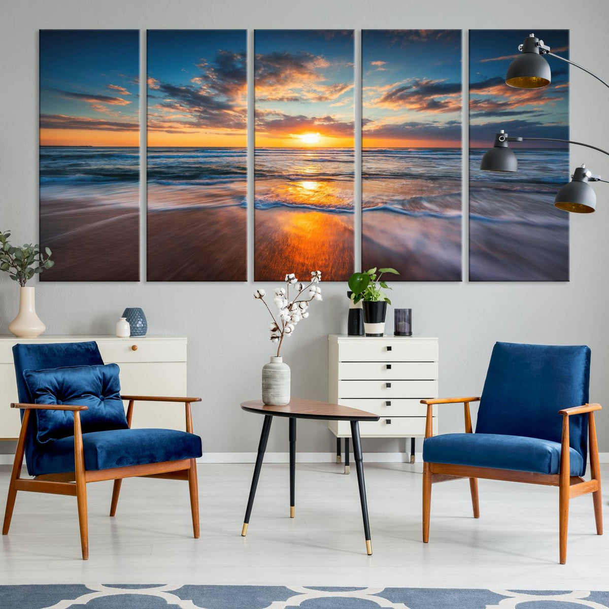 Beautiful Sunset over the Horizon Beach Canvas Wall Art