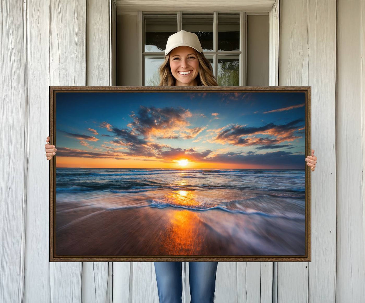 Beautiful Sunset over the Horizon Beach Canvas Wall Art