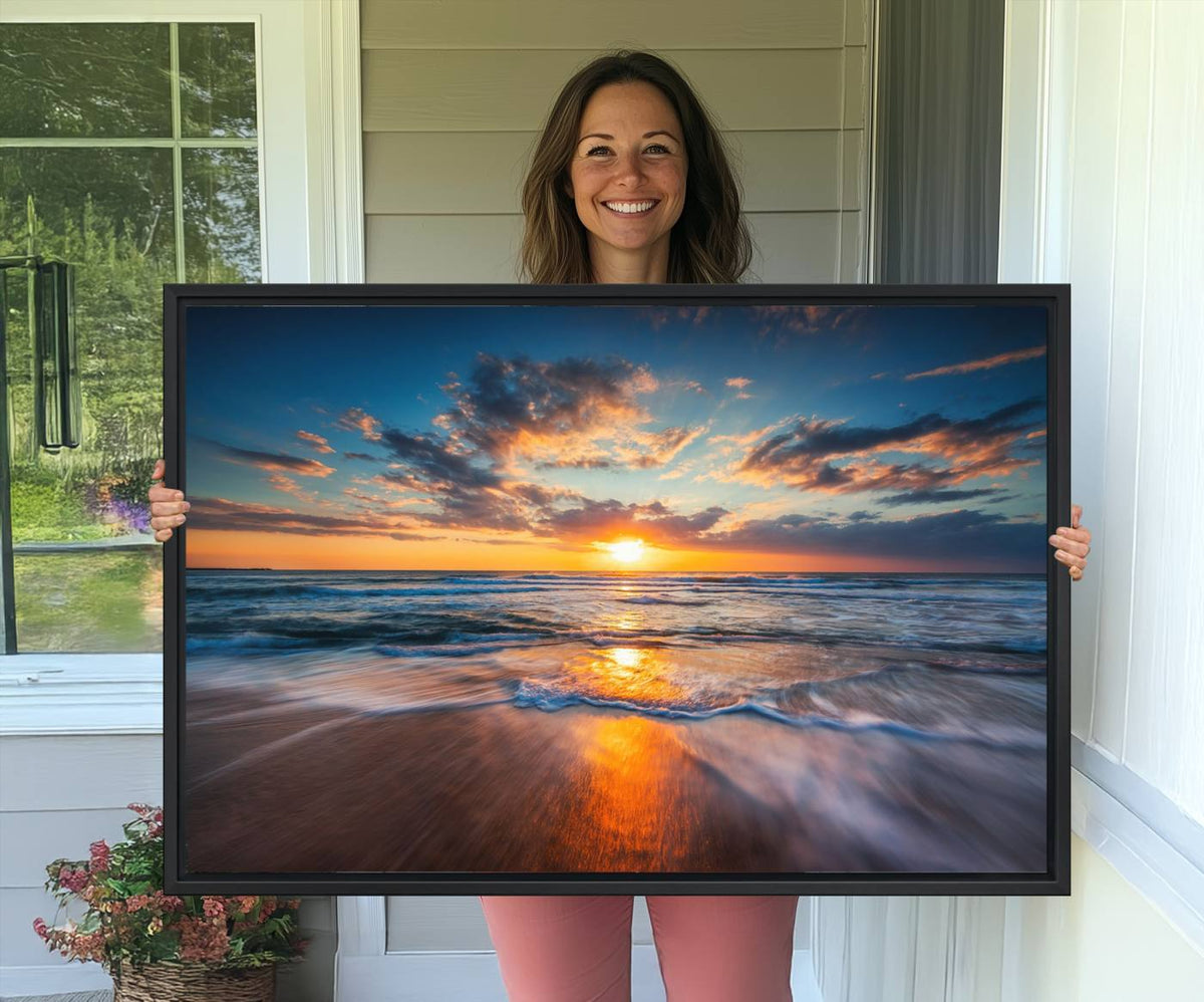 Beautiful Sunset over the Horizon Beach Canvas Wall Art