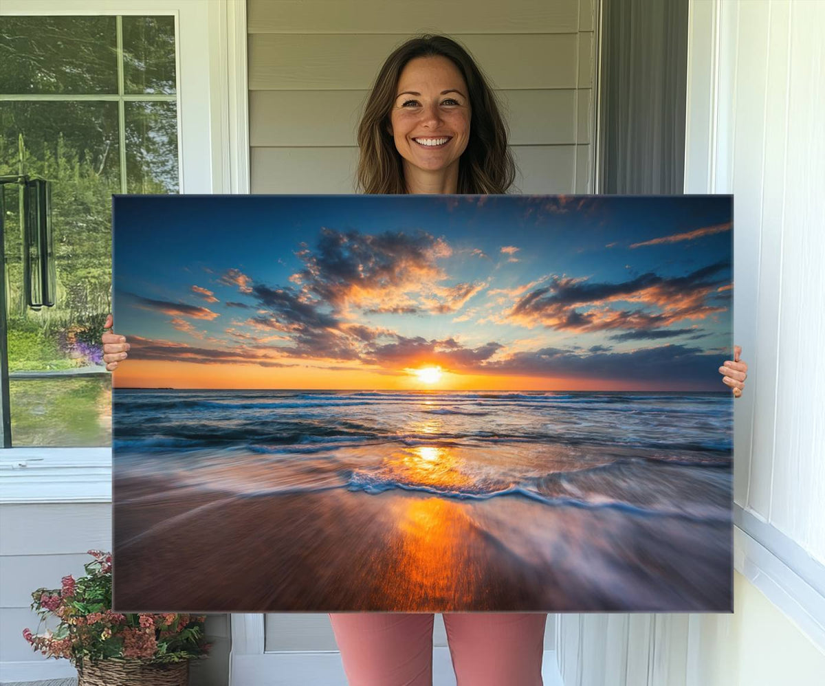 Beautiful Sunset over the Horizon Beach Canvas Wall Art
