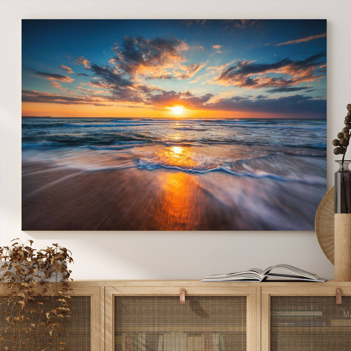 Beautiful Sunset over the Horizon Beach Canvas Wall Art