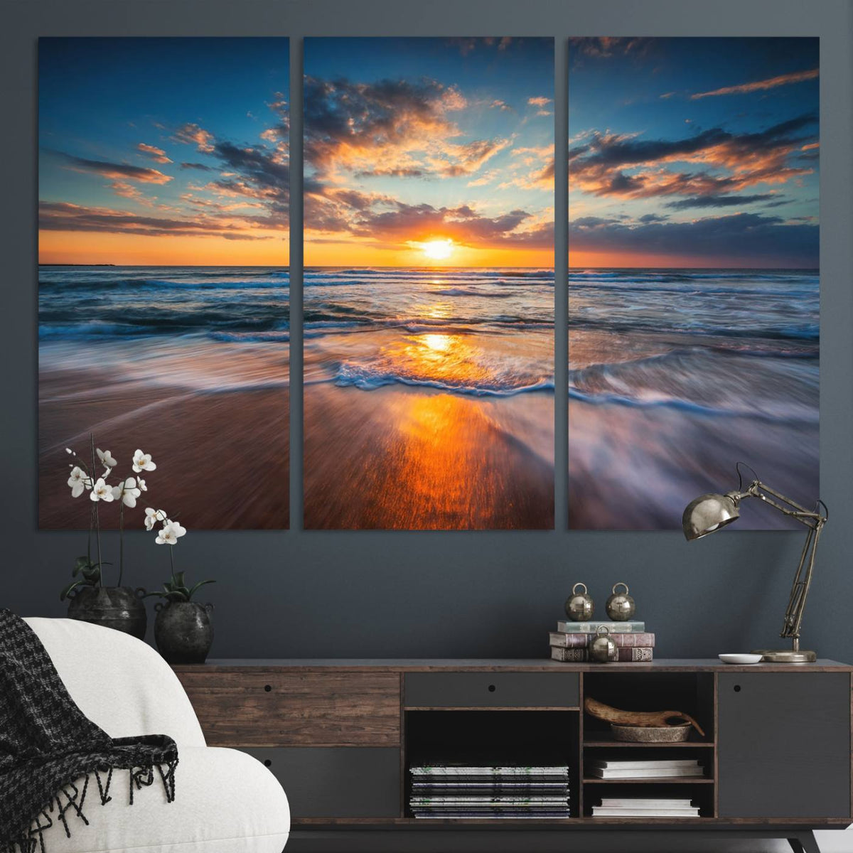 Beautiful Sunset over the Horizon Beach Canvas Wall Art
