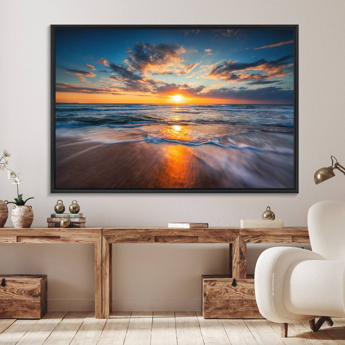 Beautiful Sunset over the Horizon Beach Canvas Wall Art