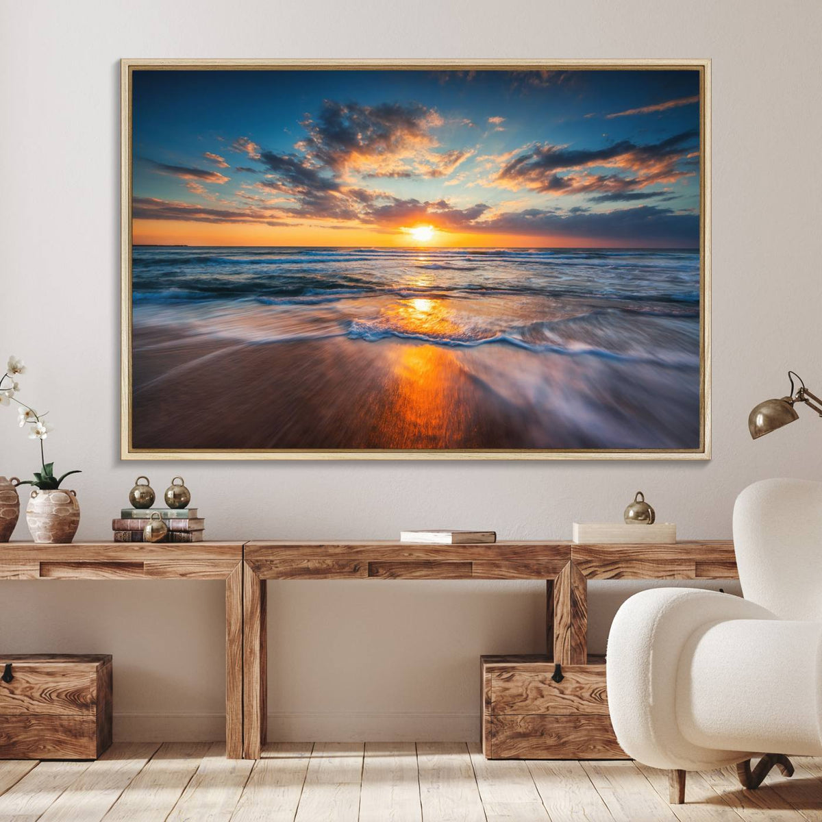 Beautiful Sunset over the Horizon Beach Canvas Wall Art