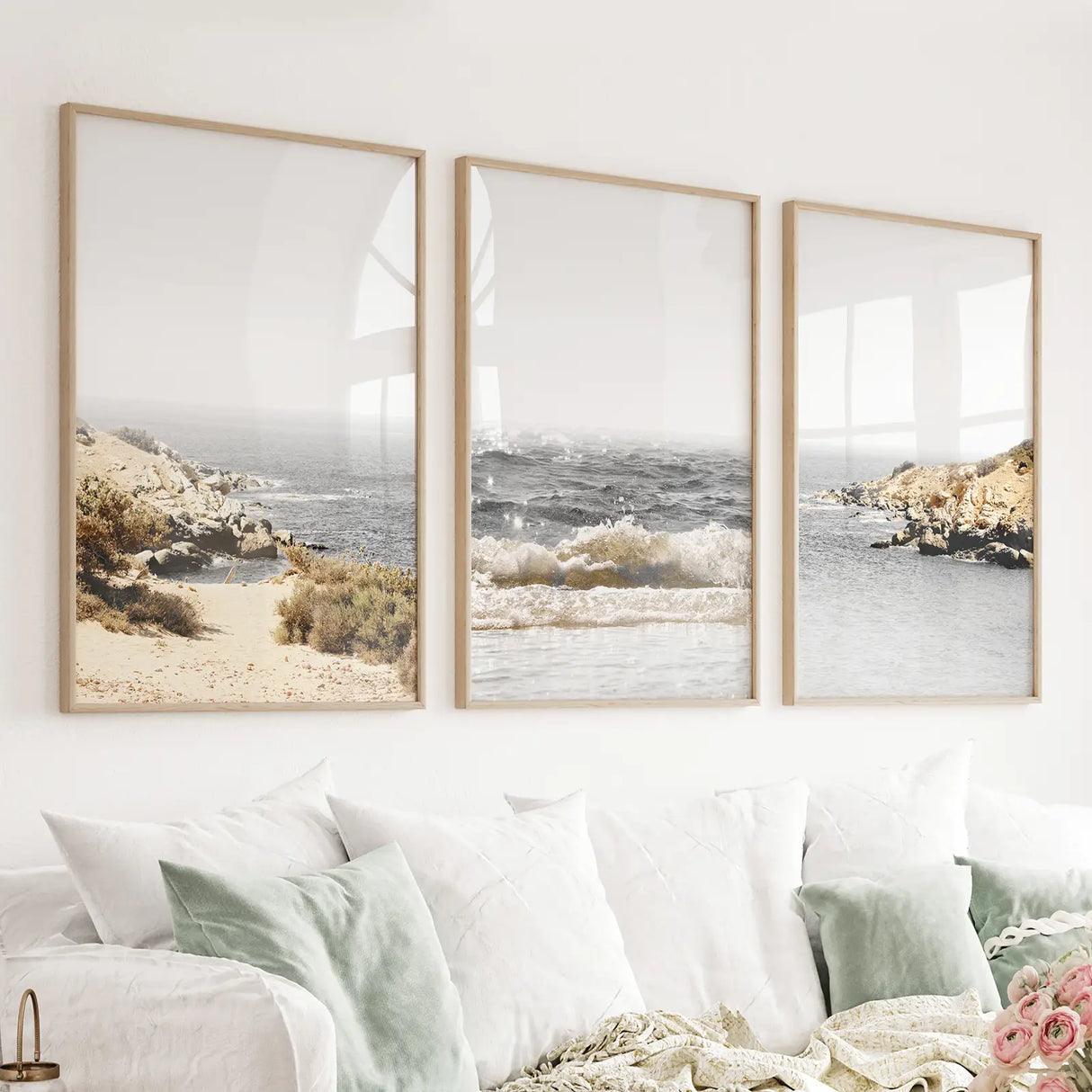 3-Piece-Beige-Ocean-Beach-Decor.-Gray-Waves-with-Rocks-Wall-Art-Wall-Art-Set