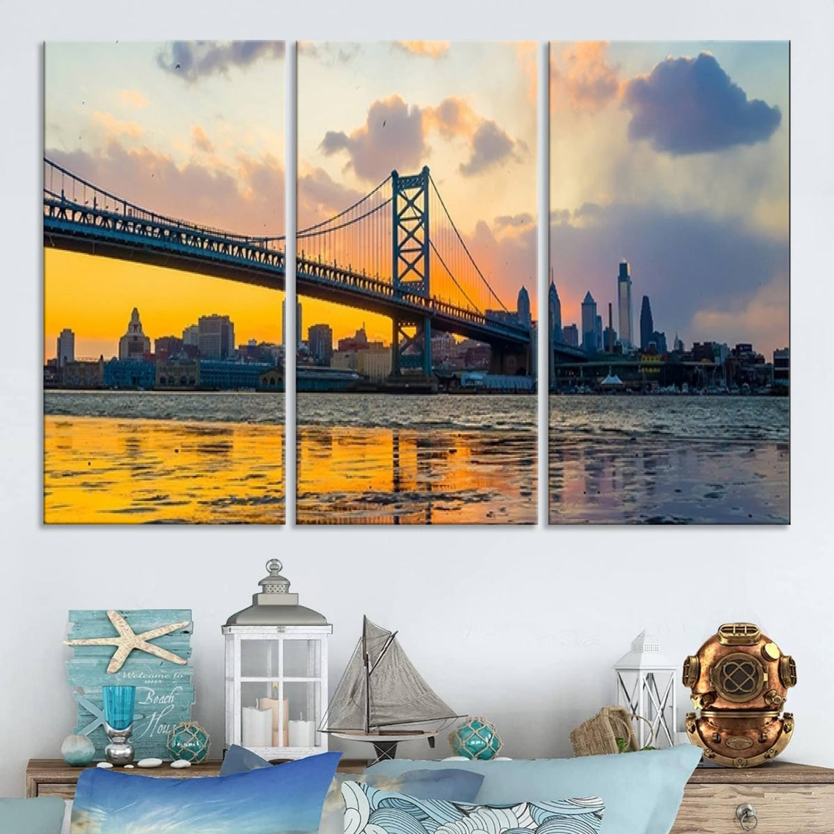 Ben Franklin Bridge Wall Art Print – Philadelphia Skyline