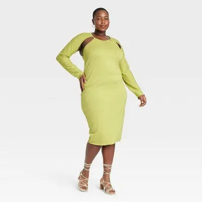 Sammy B Women's Plus Midi Dress Long Sleeve Mesh Bodycon Dress