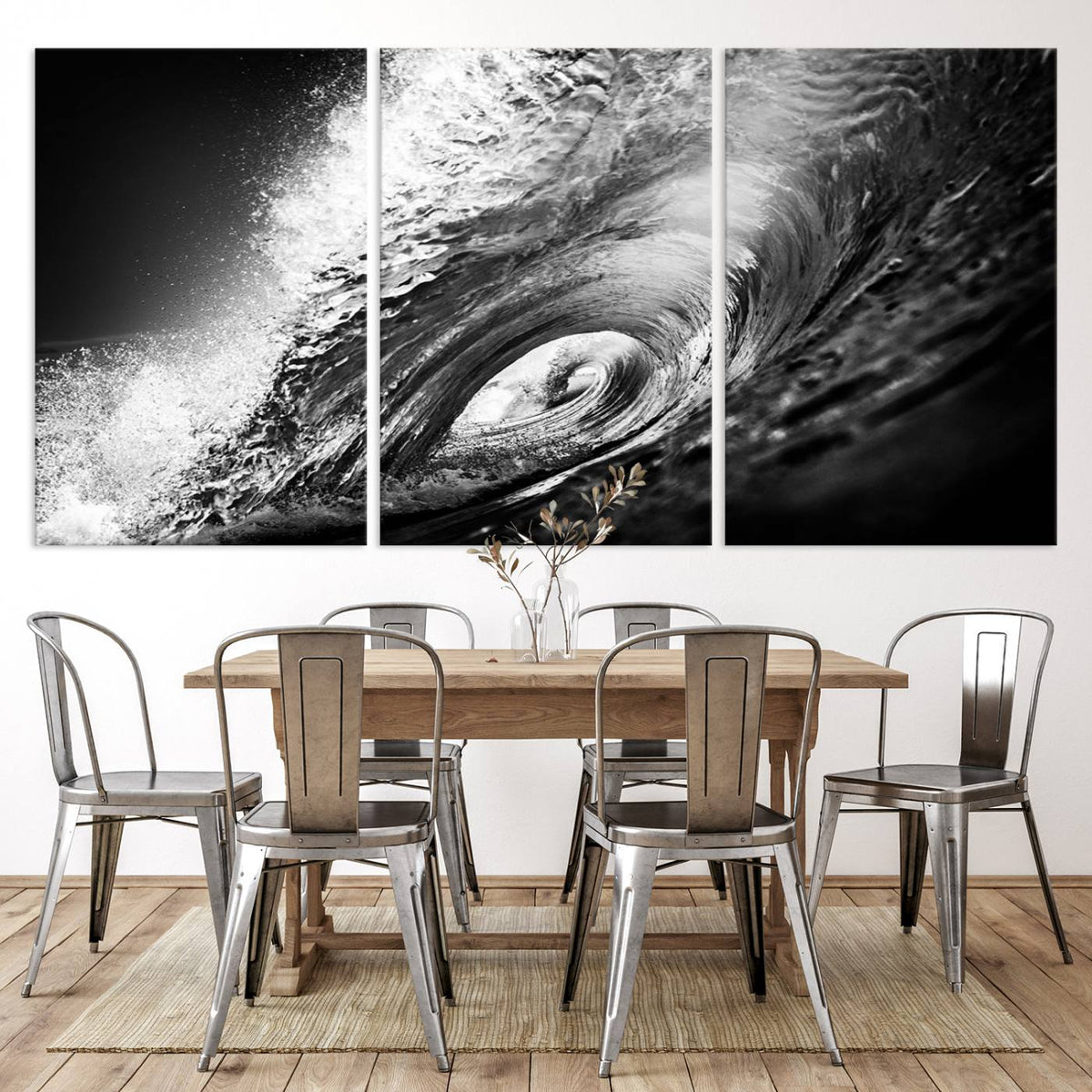 Black Ocean Wave at Sunset Canvas Art, Large Wall Print of