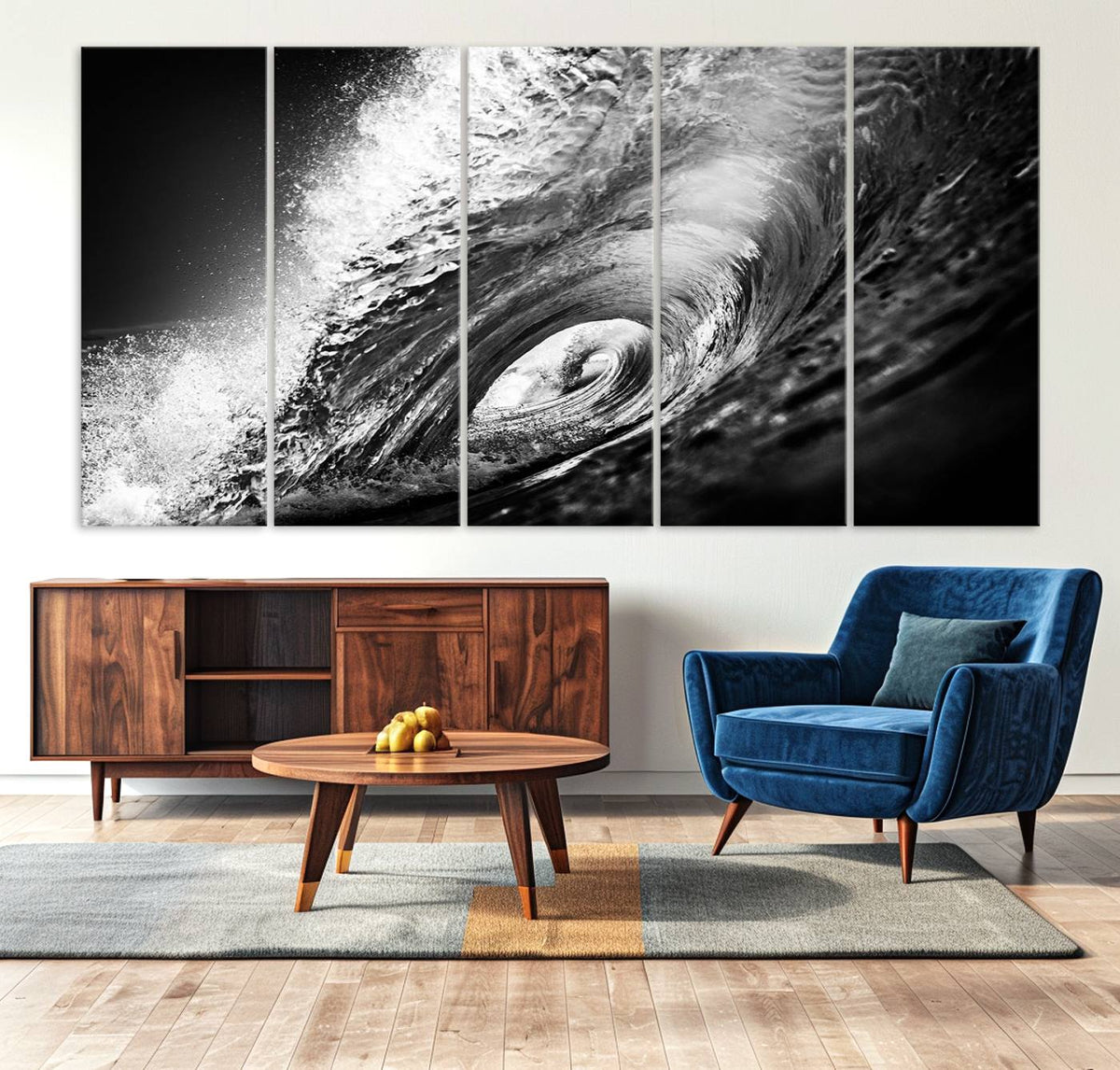 Black Ocean Wave at Sunset Canvas Art, Large Wall Print of
