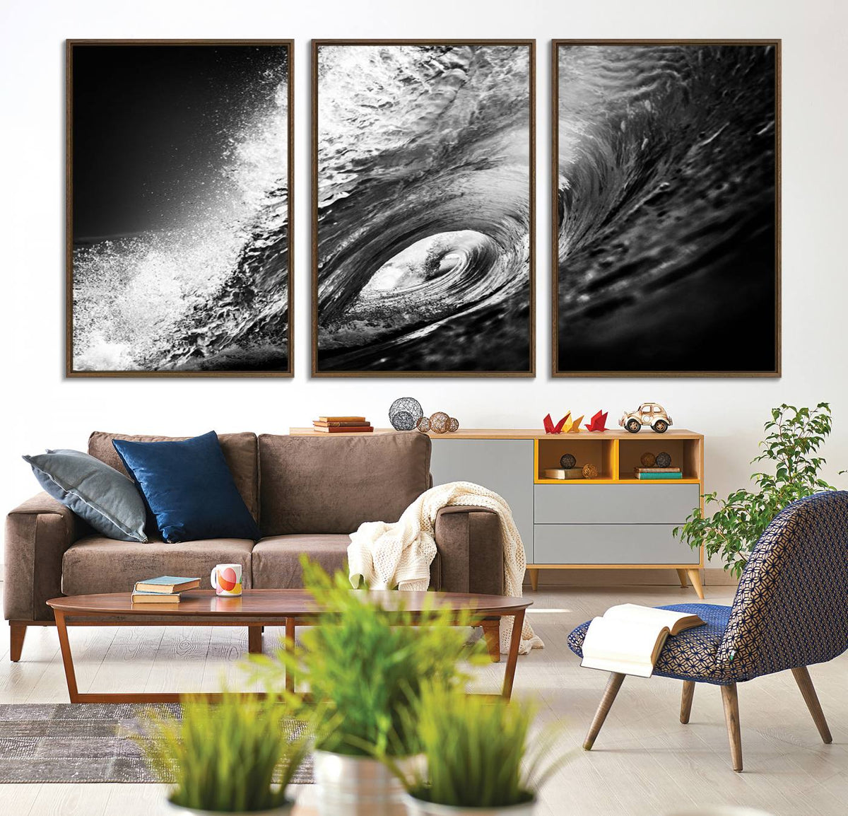 Black Ocean Wave at Sunset Canvas Art, Large Wall Print of