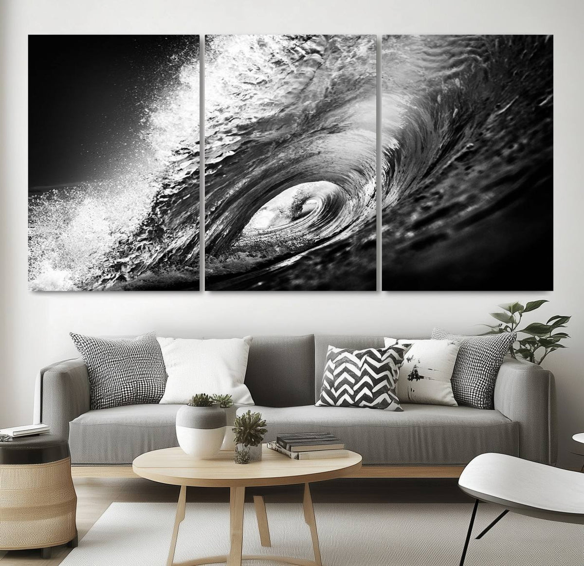 Black Ocean Wave at Sunset Canvas Art, Large Wall Print of