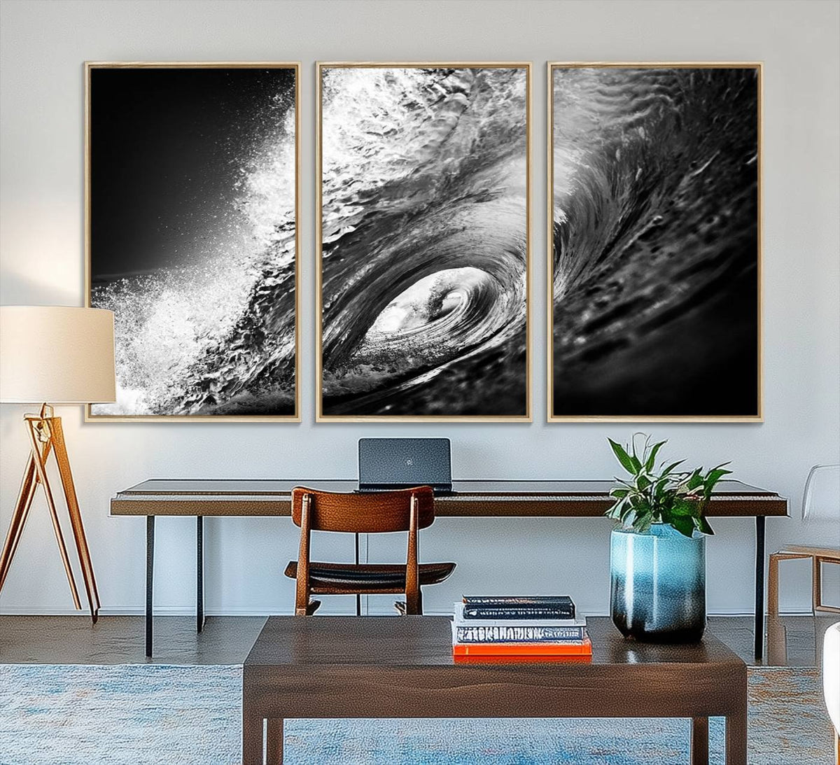 Black Ocean Wave at Sunset Canvas Art, Large Wall Print of