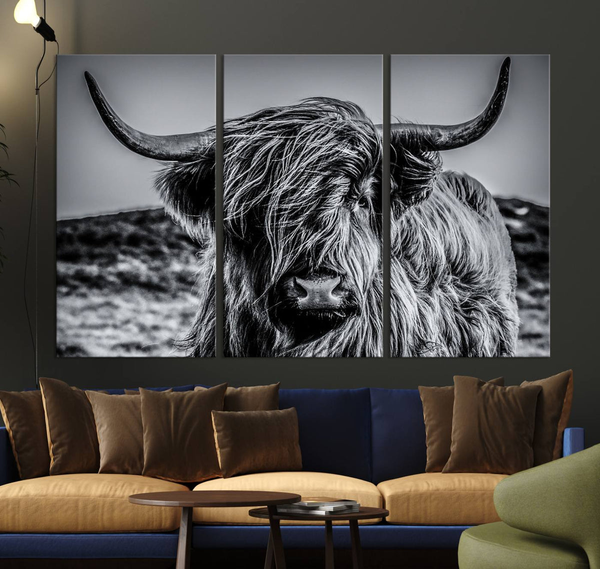 Black and White Cow Wall Art Canvas Print Highland Cattle
