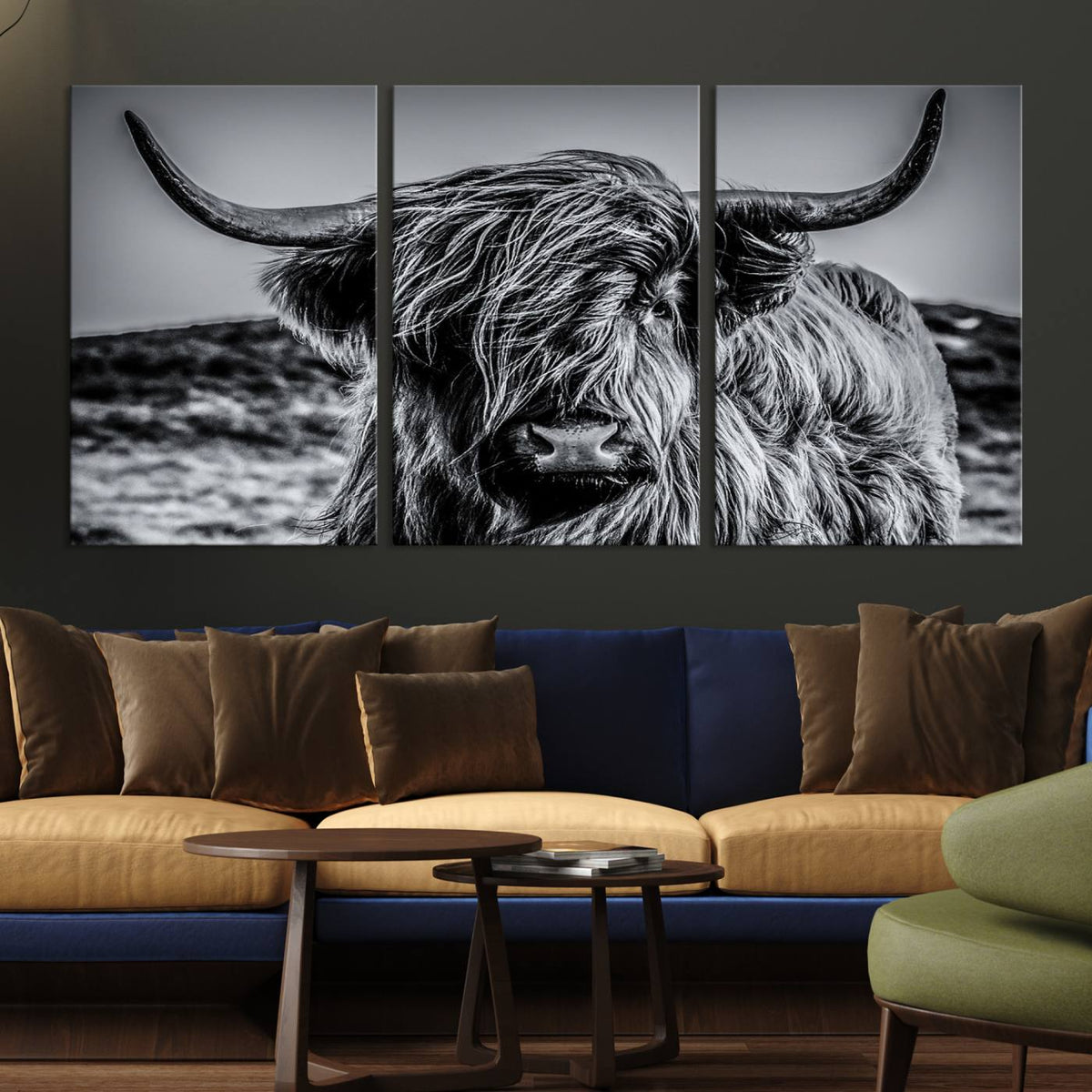 Black and White Cow Wall Art Canvas Print Highland Cattle
