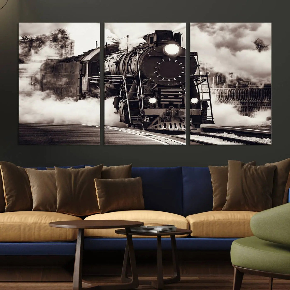 Black and White Steam Locomotive Canvas Wall Art Print