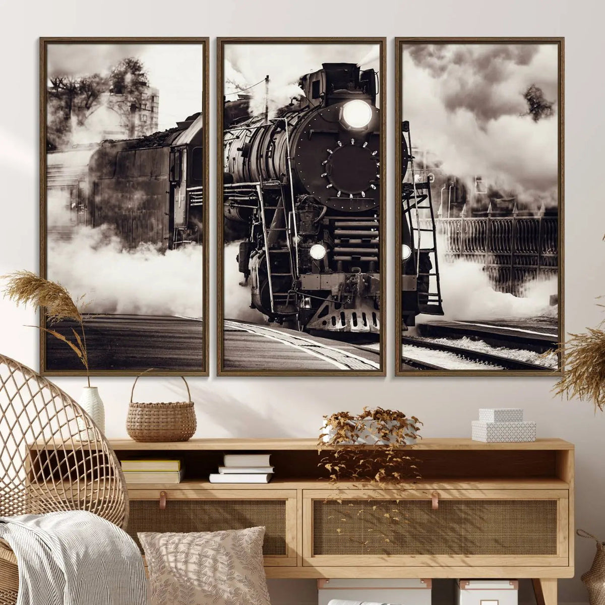 Black and White Steam Locomotive Canvas Wall Art Print