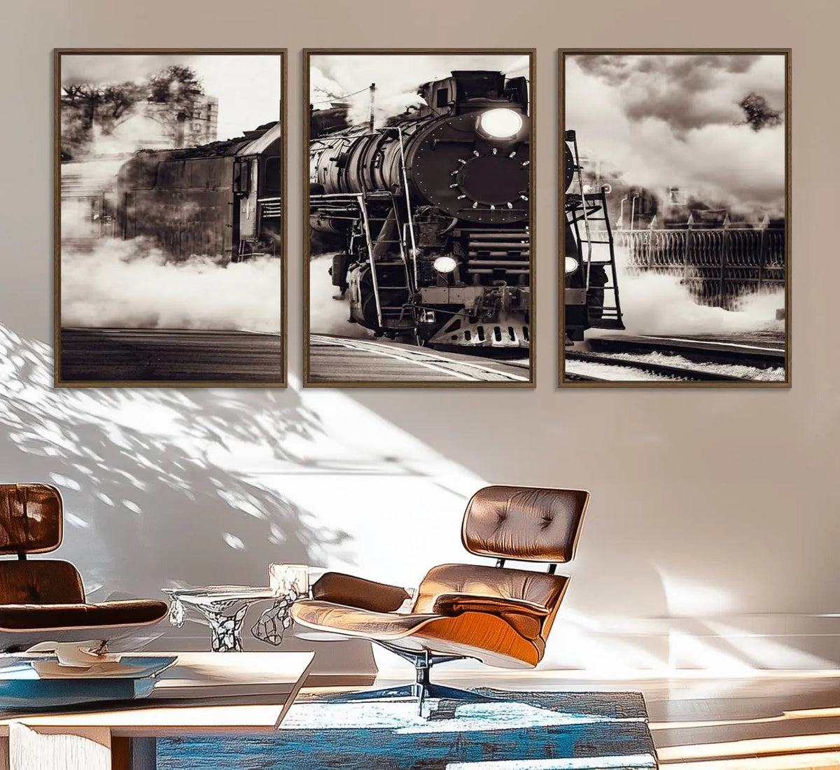 Black and White Steam Locomotive Canvas Wall Art Print