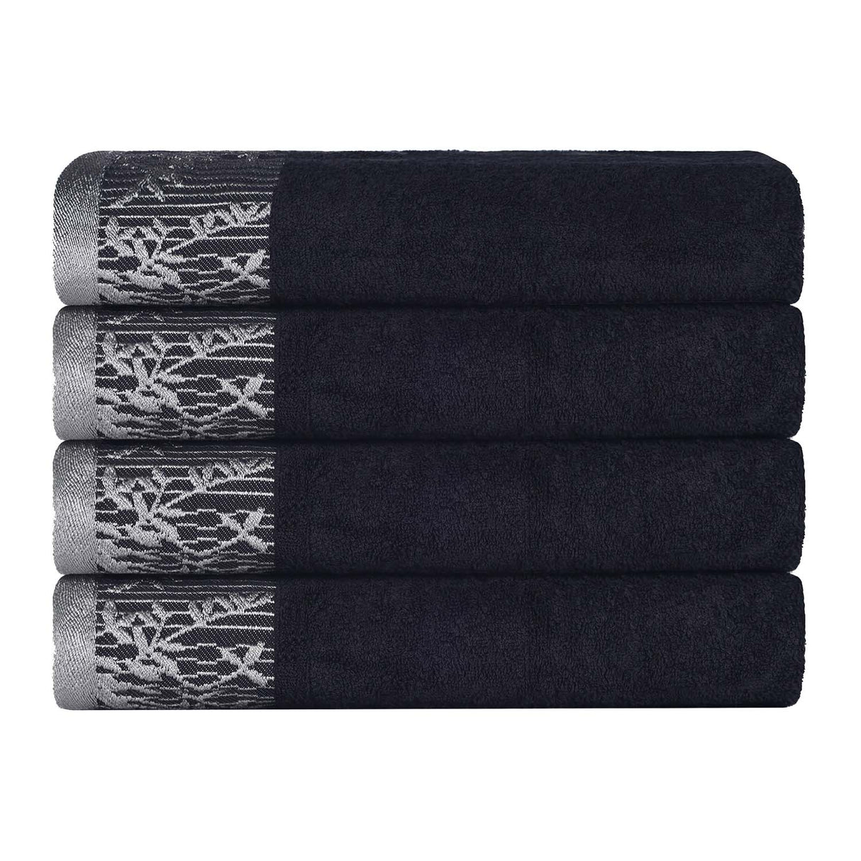 Cotton Floral Jacquard Border Bath Towel Set of 4 - Bath Towel by Superior Brand