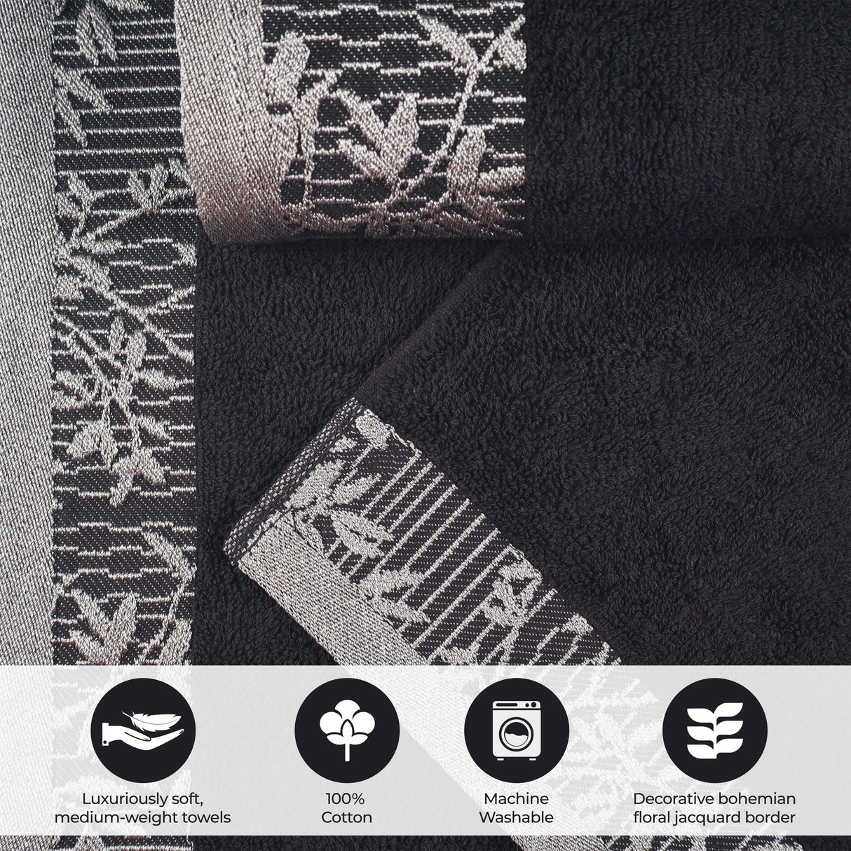 Cotton Floral Jacquard Border Bath Towel Set of 4 - Bath Towel by Superior Brand