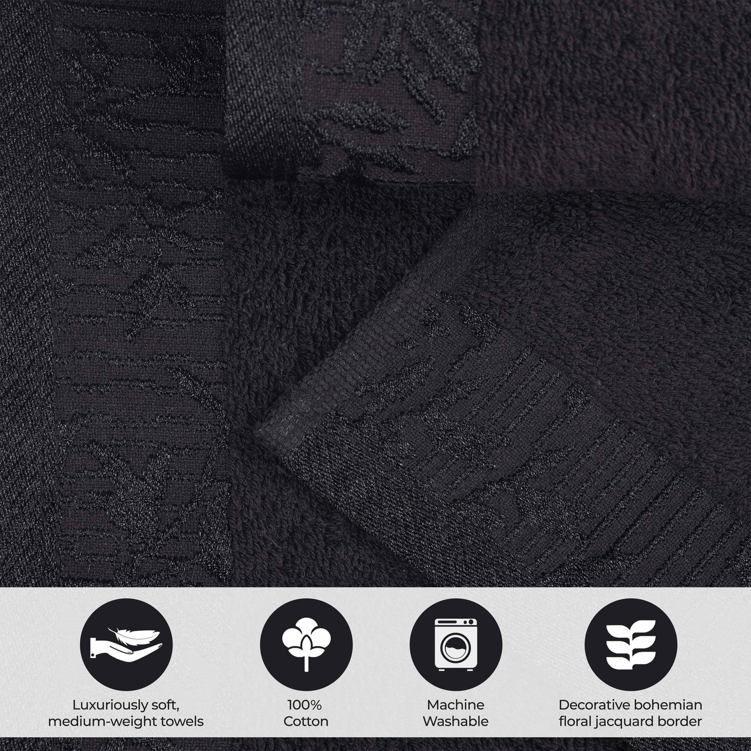 Cotton Floral Jacquard Border Bath Towel Set of 4 - Bath Towel by Superior Brand