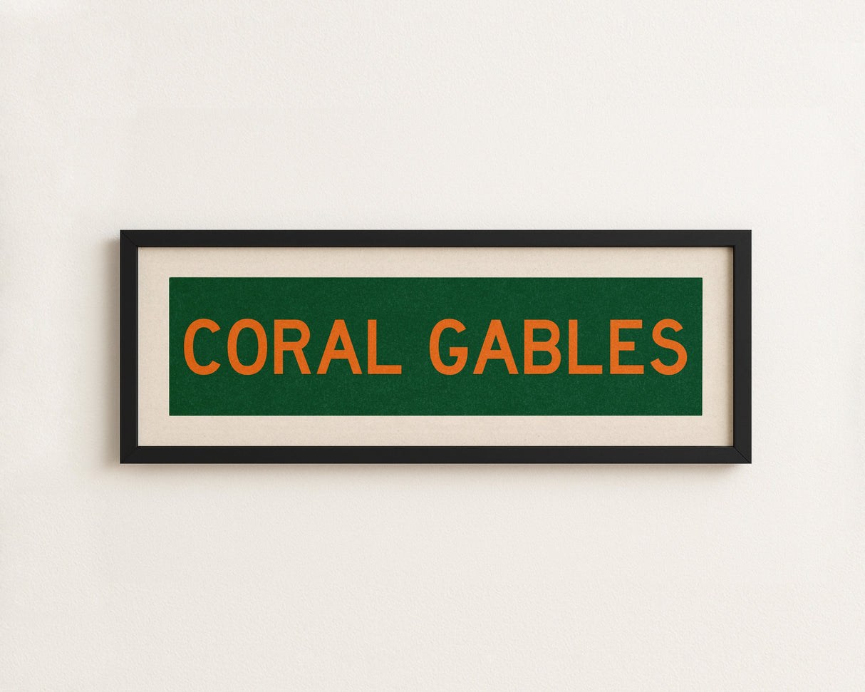 Framed Coral Gables Green and Orange Bus Scroll