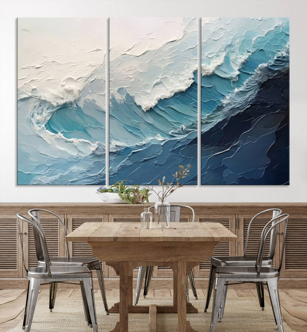 Blue Abstract Wave Ocean Wall Art Canvas Print – Modern