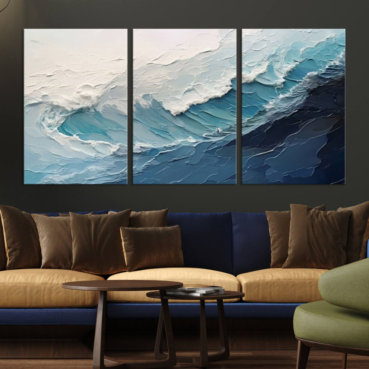 Blue Abstract Wave Ocean Wall Art Canvas Print – Modern