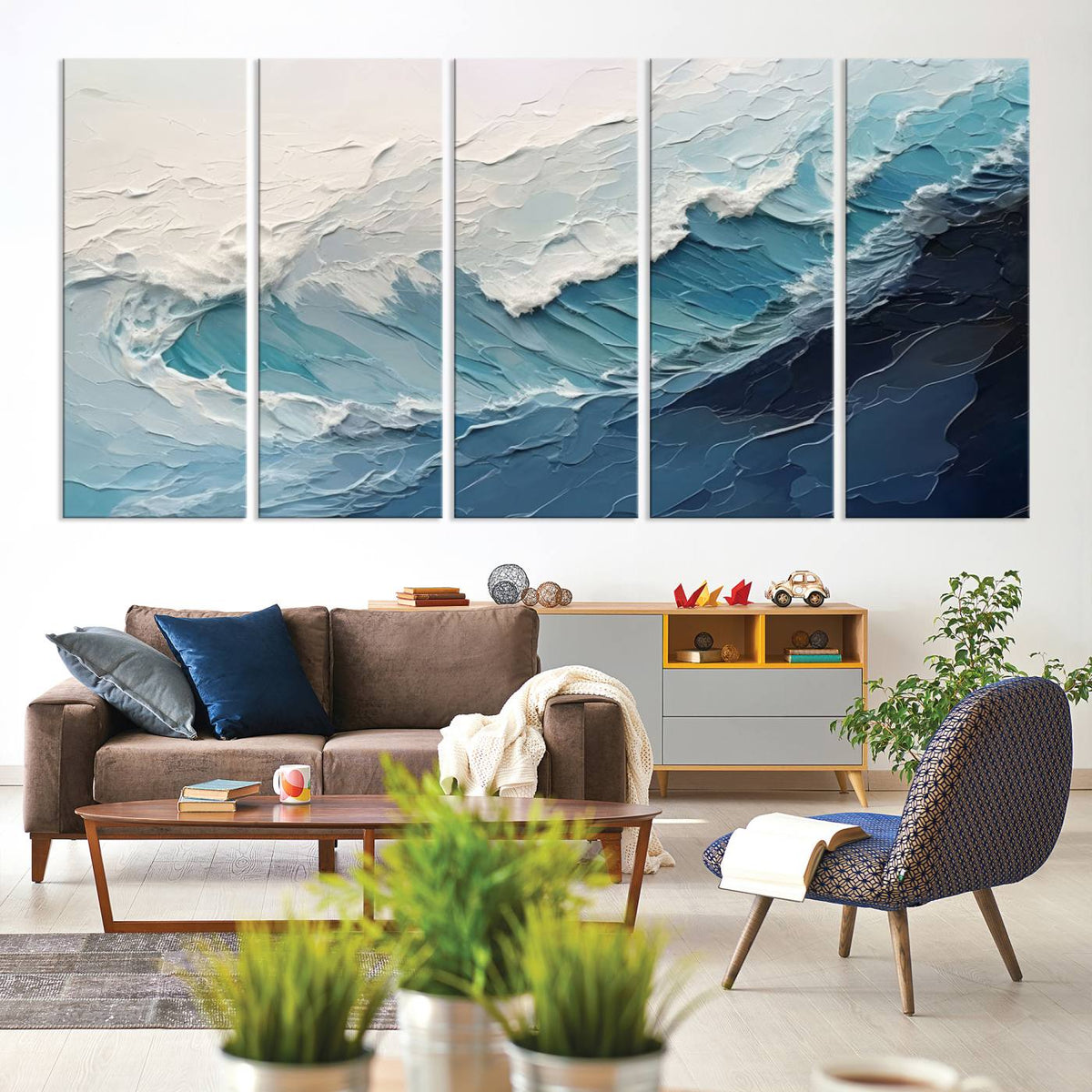Blue Abstract Wave Ocean Wall Art Canvas Print – Modern