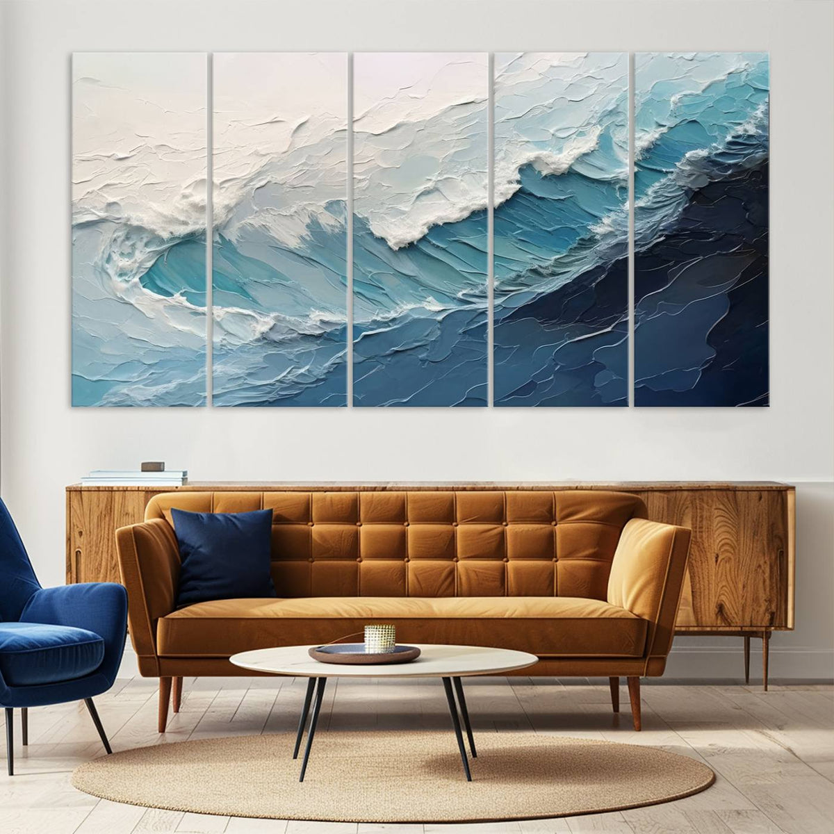 Blue Abstract Wave Ocean Wall Art Canvas Print – Modern